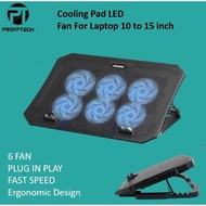 Cooling Pad LED 6 FAN Laptop FAN 10 inch to 14 inch Profftech