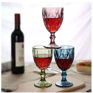 Wine Glass Colored Goblet Vintage Pattern Embossed Goblets for Party Wedding 300ML