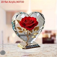 2D Flat Surface, Acrylic Bohemian Style Heart-Shaped Ornaments, Elegant Desktop Decoration with Red 