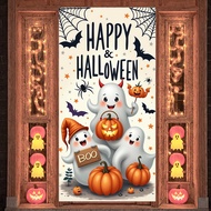 White Theme Party Decoration Playful Design Event Banner Booo Slogan Starry Sky Halloween Banner for