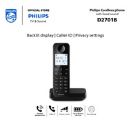 Philips Cordless Dect phone D2701B/90 | 4.6 cm backlit display | Low Radiation | Hands-free calls | Dot Matrix