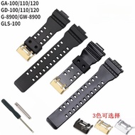 16mm Black Gold Texture Glossy Rubber Replacement Strap Suitable For G8900 GA100 GA120 GA110GB Sport