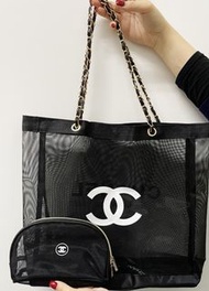 Chanel 沙灘袋   送化妝包 一套兩件