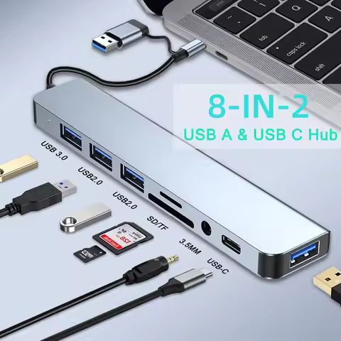 USB C Hub USB Hub, 8 in 2 USB Splitter with 1*USB 3.0, 3*USB 2.0 ,1*USB C Ports, SD/TF Splitter Card