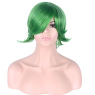 Green wig with flipped ends, cosplay wig, short hair, full head wig hair extension short hair hair e