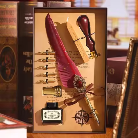 2016 European and American Magic Gem Feather Pen European Retro Lacquer Seal Dip Pen Pen Gift Box Bi