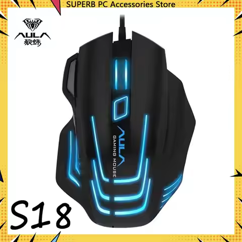 New AULA S18 Shark Wired Mouse RGB 1000Hz 6400Dpi 4 Block Balance Block Macros Define Low Latency Ga