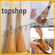 TOPSHOP 1pc Traditional Wok Brush Home Wooden Handle for Cleaning Dishes, Cast Iron Pots, Pans,