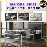 Living Mall Metal Single Bed Frame in White - Upholstered Headboard - 4 Models Available