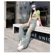 DaDuHey Women's Star Jeans Women's Straight Slim-Fit Pants American High Street Vibe Ripped Slightly