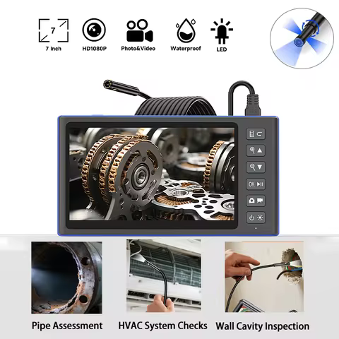 1080P HD Camera Borescope 7 '' IPS Screen Endoscope with Light IP67 waterproof 1-15M Hard Cable for 