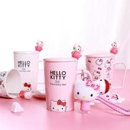 台灣現貨Hello Kitty 陶瓷水杯子帶蓋勺辦公室女情侶咖啡馬克杯可愛哆啦A夢杯現貨  露天市集  全台最大的網路購