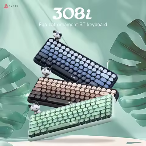 Ajazz 308i Bluetooth Keyboard Magnetic Cat Pendant 84 Key Ergonomic Retro Typewriter Classic Office 