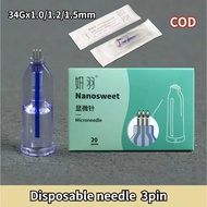 2/10pcs beauty  needle 3pin  34G/1.0mm/1.2mm 1.5mm Nanosoft Microneedles  Local delivery