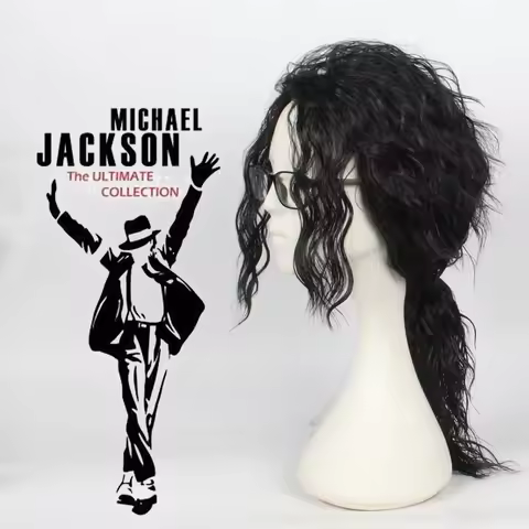 Anime Michael Jackson Cosplay Michael Cosplay Black Wig Michael Role Play Medium Long Curly Black Ha