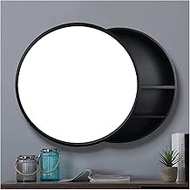LED Mirror Cabinet with Touch Switch Round Wooden Wall Mirror Modern Decorative 3-Layer Shelves Vanity Mirror Bathroom Mirror Cabinet for Bathroom, Kitchen, Bedroom