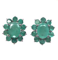 ต่างหูพลอยแท้ มรกต (Emerald) 6 x 8 mm. ทรงไข่ และ กลม เงินแท้ 925 ชุบทองคำขาว