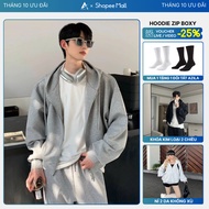 Jacket Hoodie Zip Form Boxy Felt 2 Leather 2-Way Buckle Unisex Sunscreen Korean Style - Zip24