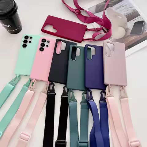 Shockproof TPU Crossbody Lanyard Silicone Phone Case For Samsung S25 S24 S23 S22 S21 Plus FE S25 Ult