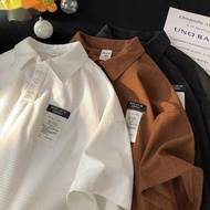 Waffle Short Sleeve Collar T-Shirt Men 2022 Summer New Fashion Loose Couple Polo Shirt Baju T Shirt 