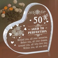 1pc 50th Birthday Gift Acrylic Decoration - Heart-Shaped Inspirational Desktop Decor With Floral Des