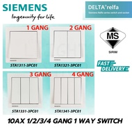 SIEMENS 10AX 1/2/3/4 GANG 1 WAY SWITCH WHITE 5TA131/2/3/41-3PC01 DELTA RELFA SIRIM 3 FLAT PIN PLUG