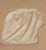 Oh Polly Satin Mini Skirt with Rhinestone Trim