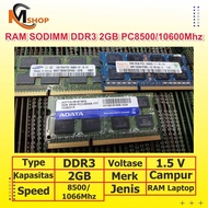 Memory Sodimm RAM Laptop DDR3 2GB PC8500 / PC10600