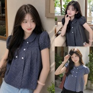 Lovely 6-button lotus collar babydoll shirt, super hot checkered style BH666N - Fashion 73