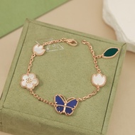 【Best quality】VCA 18k Rose Gold Garden Blue Butterfly Necklace for Women - Lightweight Luxury Bezoar