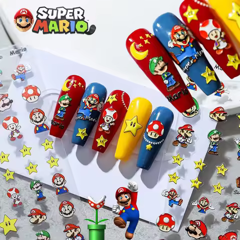 Anime Super Mario Bros Nail Patches for Women Kawaii 3D Art Nail Decorations DIY Nail Art Stickers C