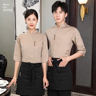 baju perempuan crop top Norqu Hotel Waiter Pakaian Kerja Baju Wanita Lengan Tengah Makan Hot Pot Res