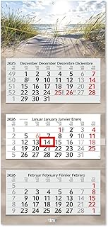Timr 3-Month Calendar 2026 - Wall Calendar 3 Months with Slider - 70 cm Three-Month Calendar Multili