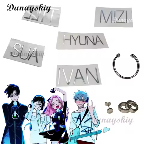 ALIEN STAGE Mizi Sua Luka Till Ivan HYUNA Cosplay Silver Glossy Choker Necklace Name Stickers Prop P
