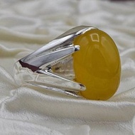 天然黃色葉門Aqeeq戒指 Zard Yamni Akik戒指 男款925純銀