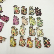 50pcs Cartoon Cat Wooden Buttons Animal Wooden Buttons Two Hole Buttons DIY Clothing Accessories