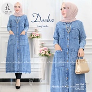 DESKA Tunik Jeans Wanita Terbaru Kekinian Murah Long Tunik Midi Dress Berkualitas Trend 2024 - Atasa