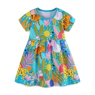 New Cartoon Printed Girls Dress Casual Short Sleeve Summer Baby Dress Cute Pattern Kids Girls Clothi