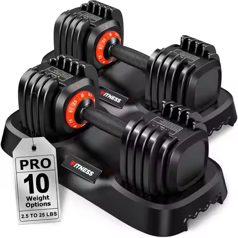 Adjustable Dumbbell Set 2-Pack, 5-in-1/10-in-1 Design with Anti-Slip Handle, 25/55/80lb Weight Optio