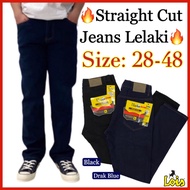 (28-48)MEN'S PLAIN BLACK STRAIGHT CUT JEANS LONG PANTS BLACK JEANS/ JEANS LELAKI STRAIGHT CUT