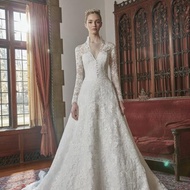 Gaun pengantin muslim Long Sleeve Lace Collar Neckline