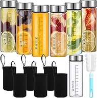 Vesici 6 Pack Wide Mouth Glass Juice Bottles Glass Water Bottles with Lids and Sleeve for Juicing Sm