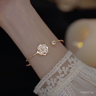 925Sterling Silver Rotatable Four-Leaf Clover Bracelet Trendy Light Luxury High-End Feel Elegant Bes