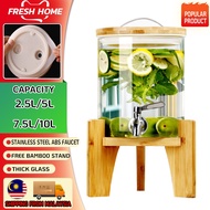 Glass Beverage Dispenser Bamboo Lid & Stand Balang Minuman Sejuk Borosilicate Glass Juice Dispenser 