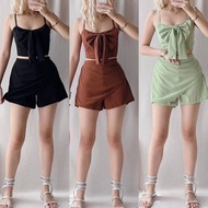 EMILY Terno Short Ribbon Spaghetti Crop Top and Skort Coordinates Set New Arrival