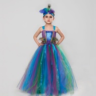 Peacock Children's Dress Girls' Feather Long Dress