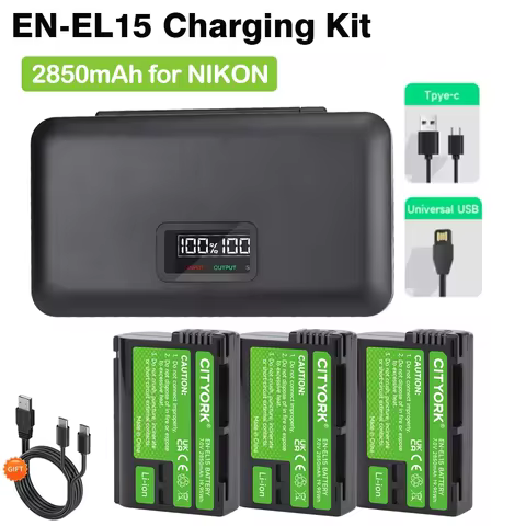 EN-EL15 EN EL15C EN-EL15 Battery + LCD USB Charger 2850mAh EN-EL15A for Nikon D600 D800 D7000 D7100 
