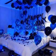 60/583pcs Blue & Black Birthday Balloon Set, 500pcs Non-Woven Fabric Petals, 16" Happy Birthday Bann
