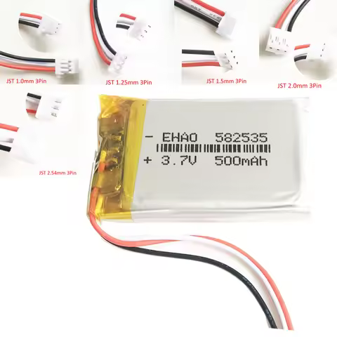 3.7V 500mAh Lipo Polymer Lithium Rechargeable Battery JST 3pin Plug 1.0/1.25/1.5/2.0/2.5mm for MP3 G