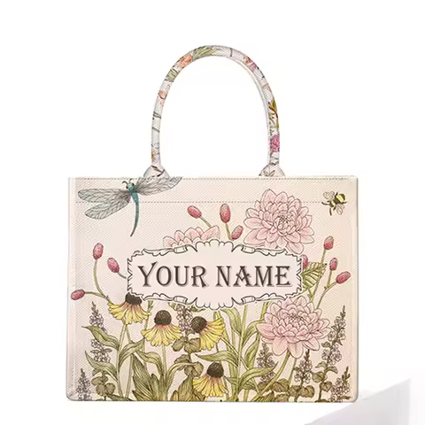 Simple Design Personalized Fashion Printing Large Capacity Canvas Bag Name Custom Letters Tote Women